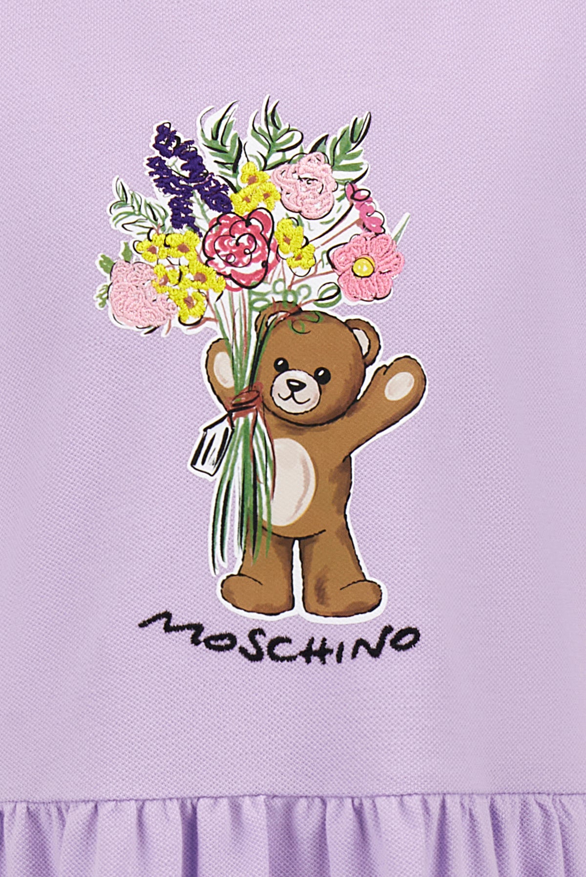 Moschino Girls Cotton Lilac Dress with Bear Print | Casa Childrenswear