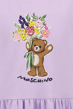 Moschino Girls Cotton Lilac Dress with Bear Print | Casa Childrenswear