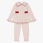 Granlei Girls Beige Knit Leggings Set with Red Bows - front view