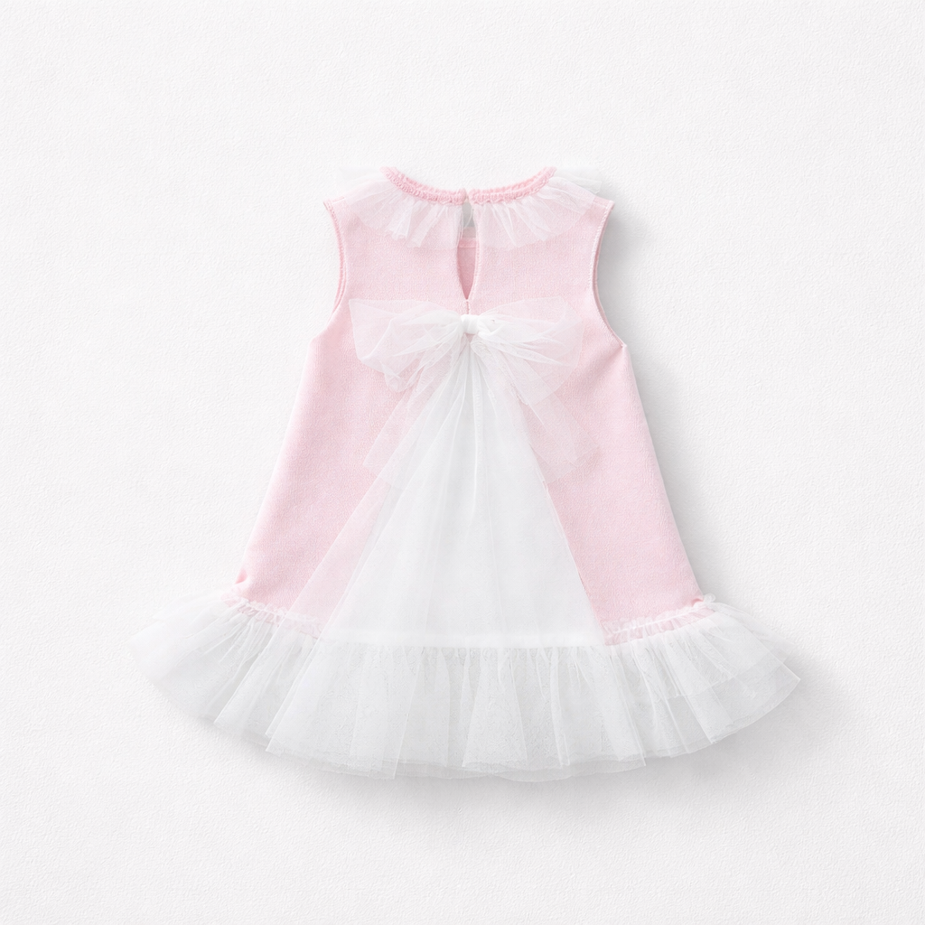 Granlei Pale Pink Knit Dress with Tulle Trims | Casa Childrenswear