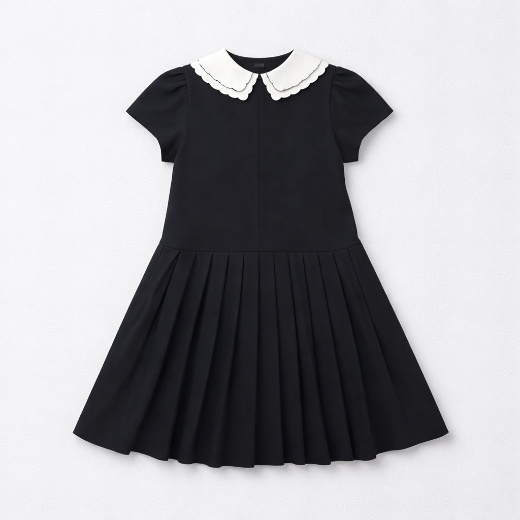 Patachou Girls Navy & Ivory Scallop Collar Dress | Casa Childrenswear
