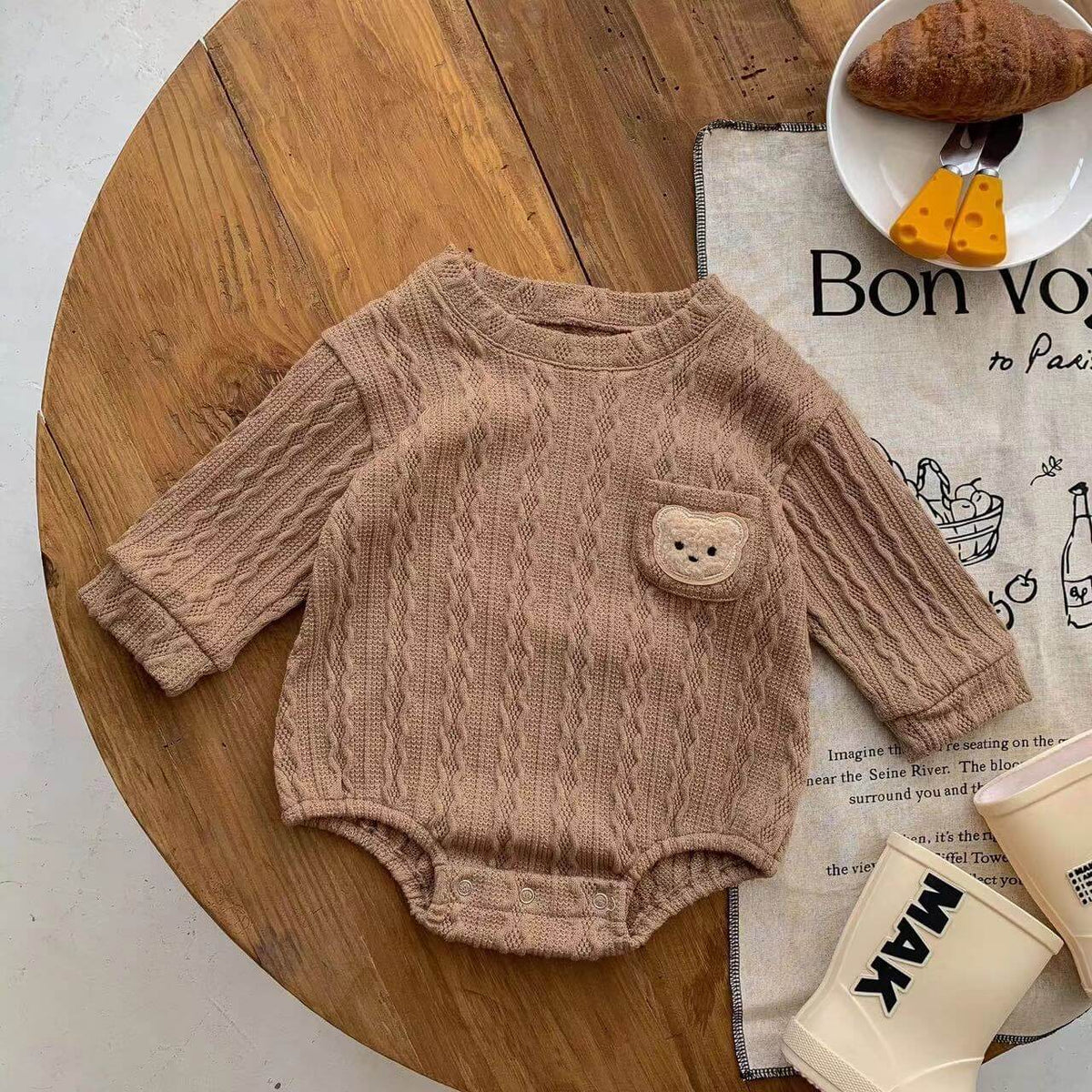 Cozy Crew Club Autumn Brown Bear Romper | Casa Childrenswear