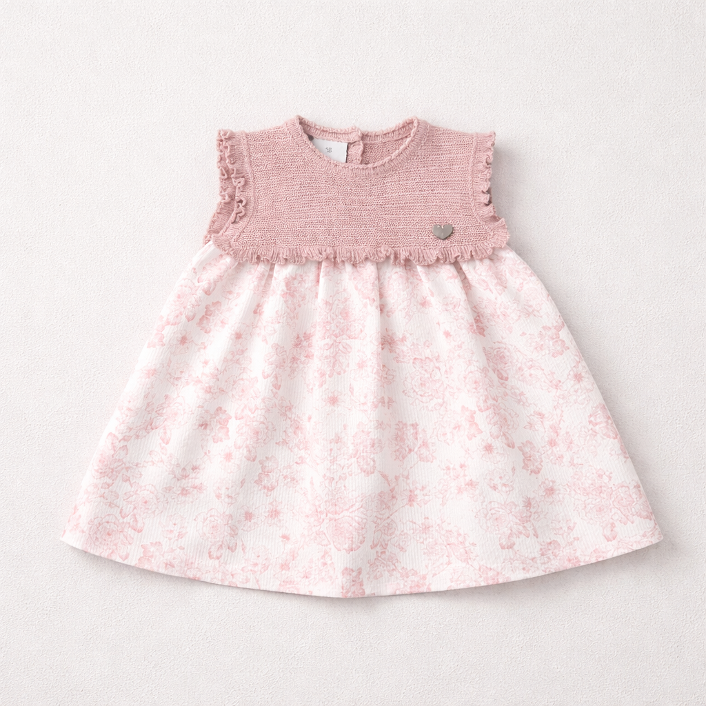 Granlei Pink Sleeveless Knitted Floral Print Dress | Casa Childrenswear