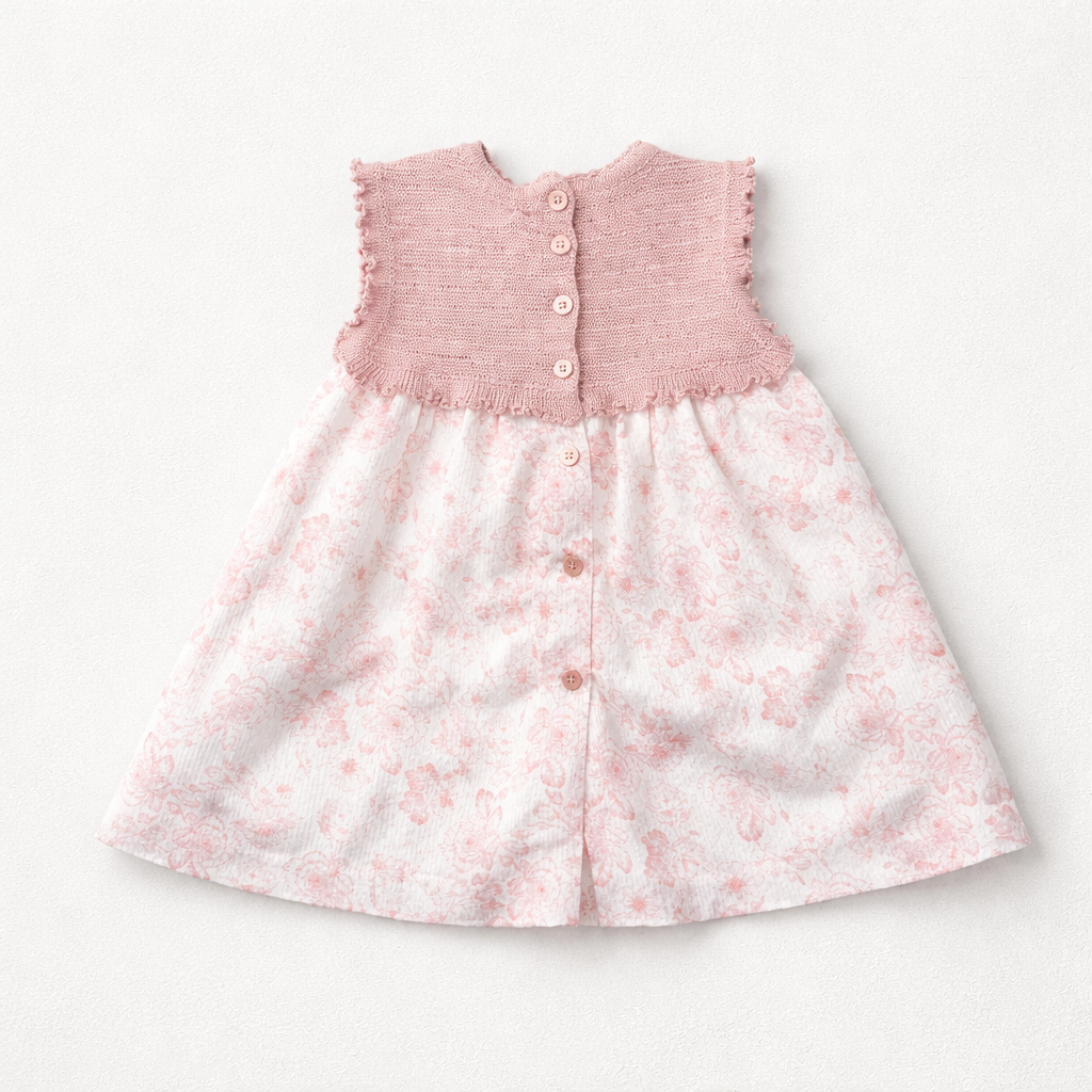 Granlei Pink Sleeveless Knitted Floral Print Dress | Casa Childrenswear