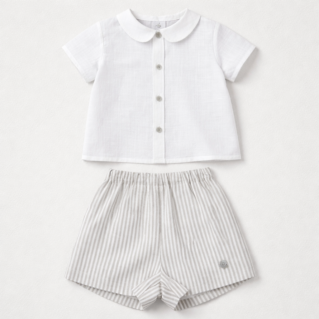 Granlei White Organic Cotton Shirt & Linen Mix Short Set | Casa Childrenswear