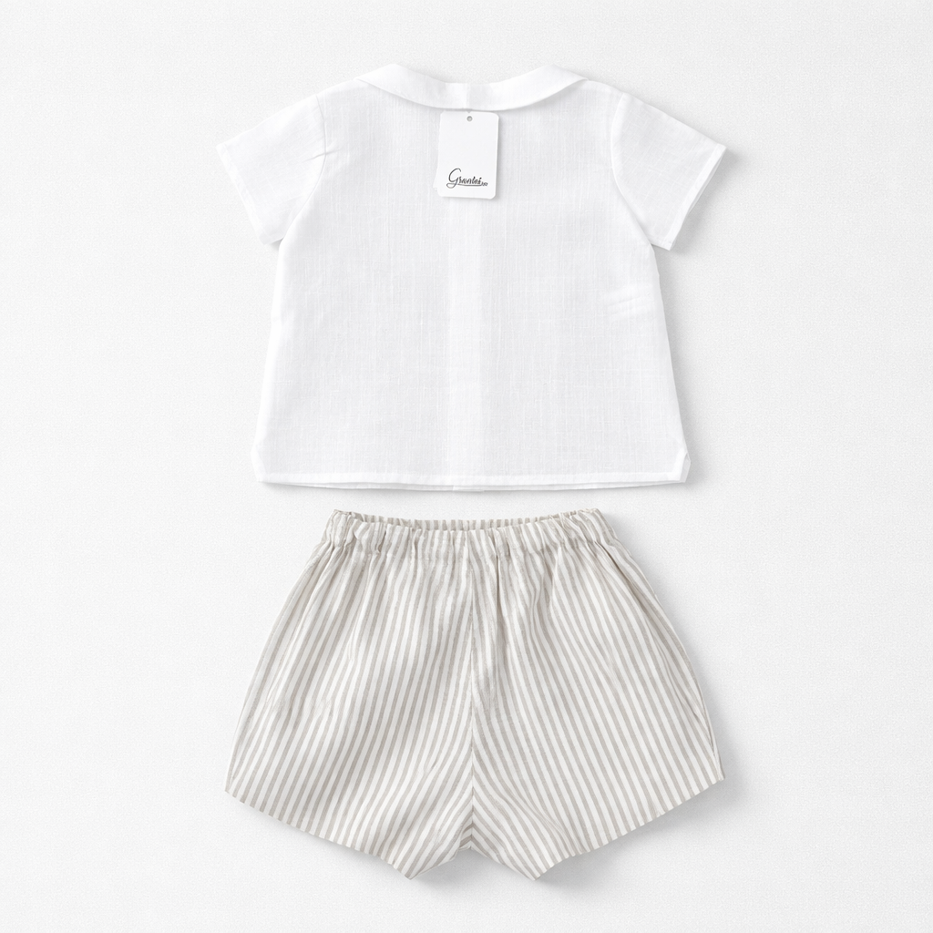 Granlei White Organic Cotton Shirt & Linen Mix Short Set | Casa Childrenswear
