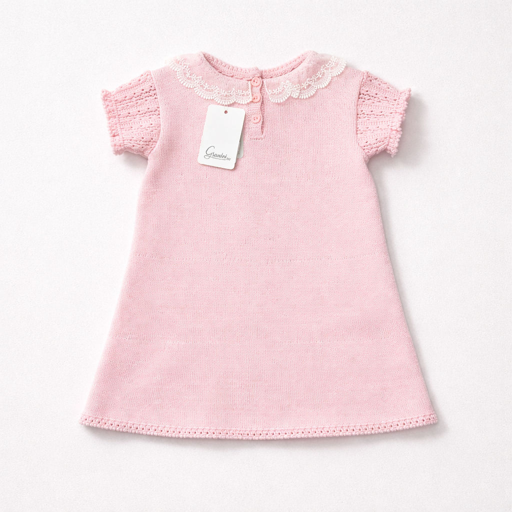 Granlei Pink Knit Dress with Lace Trim | Casa Childrenswear
