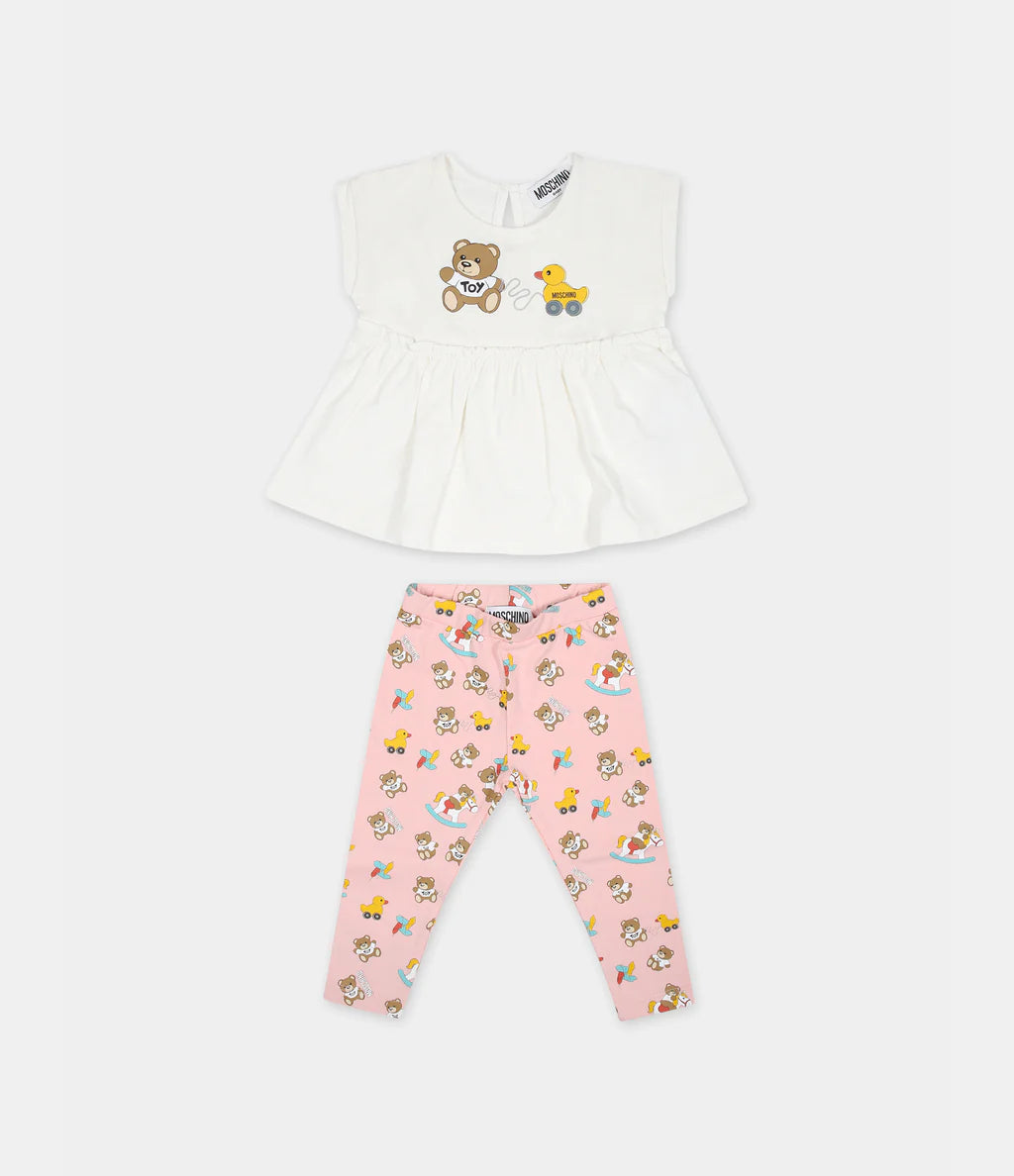 Moschino Baby Girl White Printed T-Shirt and Leggings Set | Casa Childrenswear