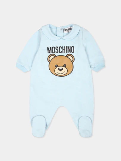Moschino Baby Boys Sky Blue Teddy Bear Babygrow | Casa Childrenswear