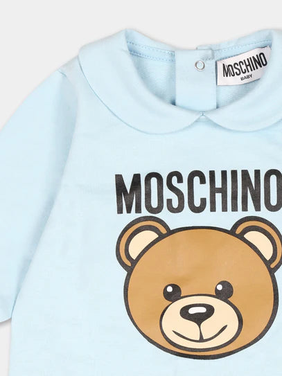 Moschino Baby Boys Sky Blue Teddy Bear Babygrow | Casa Childrenswear