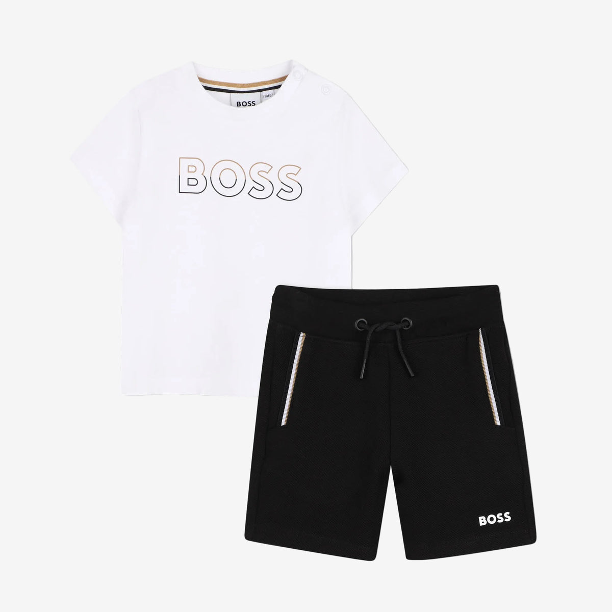 Boss Baby Boys White & Black Bermuda Short Set | Casa Childrenswear