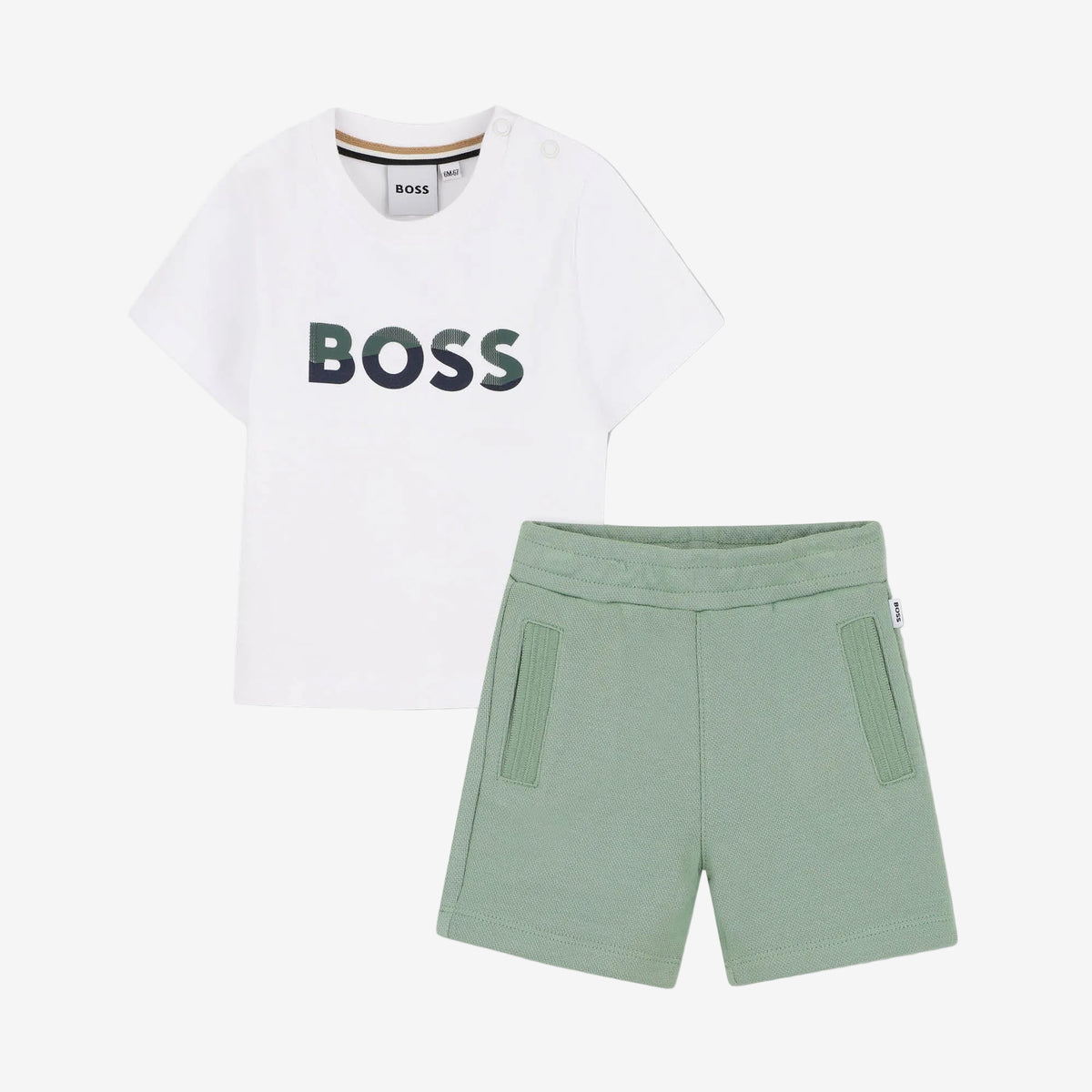 Boss Baby Boys Green & Navy Jersey Shorts Set | Casa Childrenswear