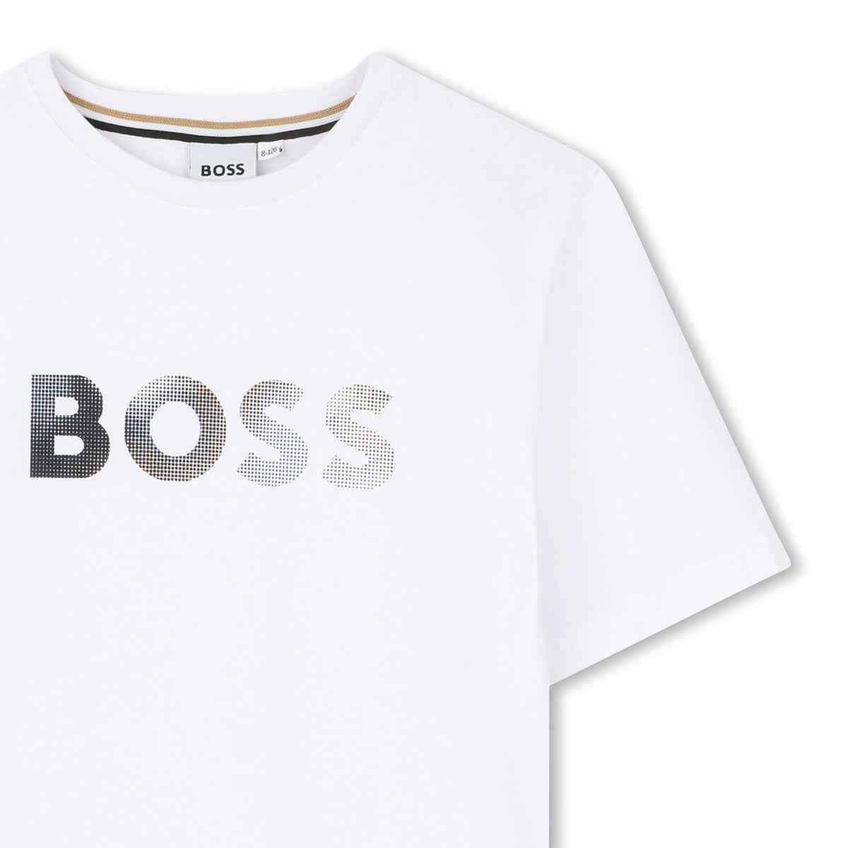 Boss Boys White T-Shirt with Gradient Logo | Casa Childrenswear