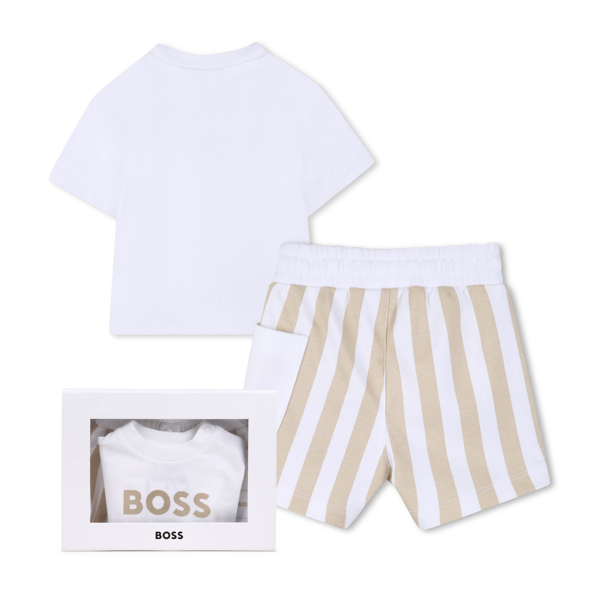 Boss Baby Boys White Logo T-Shirt and Stripe Short Set | Casa Childrenswear