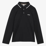 Boss Boys Black Long Sleeve Polo - front view