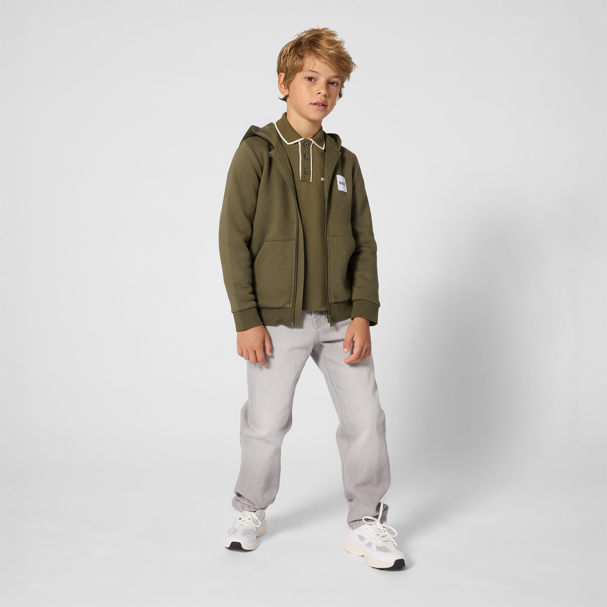 Boys Green Long Sleeve Polo
