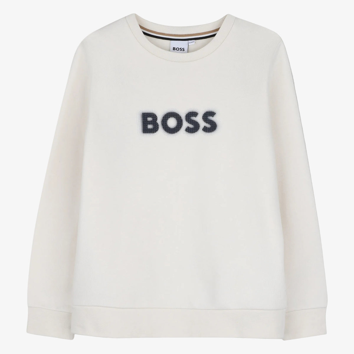 Boss Boys Ivory Print Logo Sweatshirt - front view