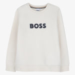 Boss Boys Ivory Print Logo Sweatshirt - front view