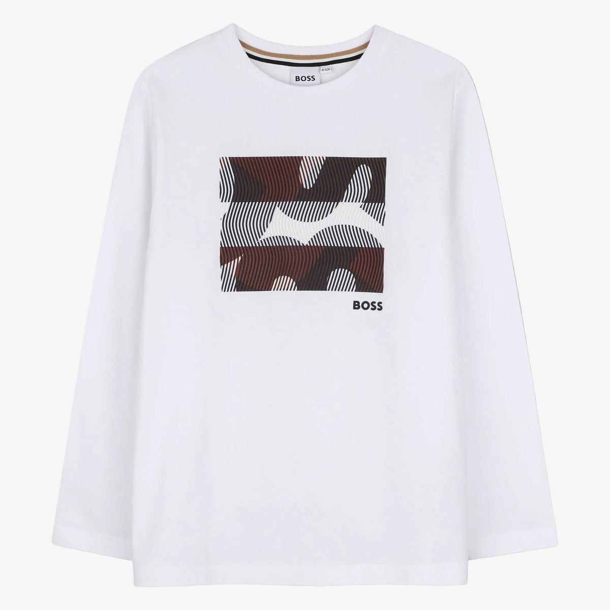 Boss Boys White Graphic Long Sleeve T-Shirt - front view