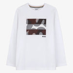 Boss Boys White Graphic Long Sleeve T-Shirt - front view