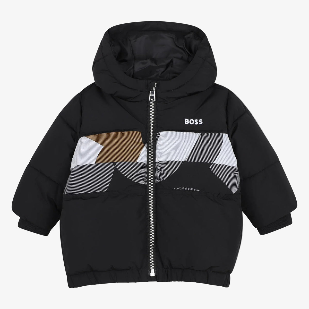 Boss Infant Boys Black Print Puffer Jacket - front view