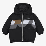 Boss Infant Boys Black Print Puffer Jacket - front view
