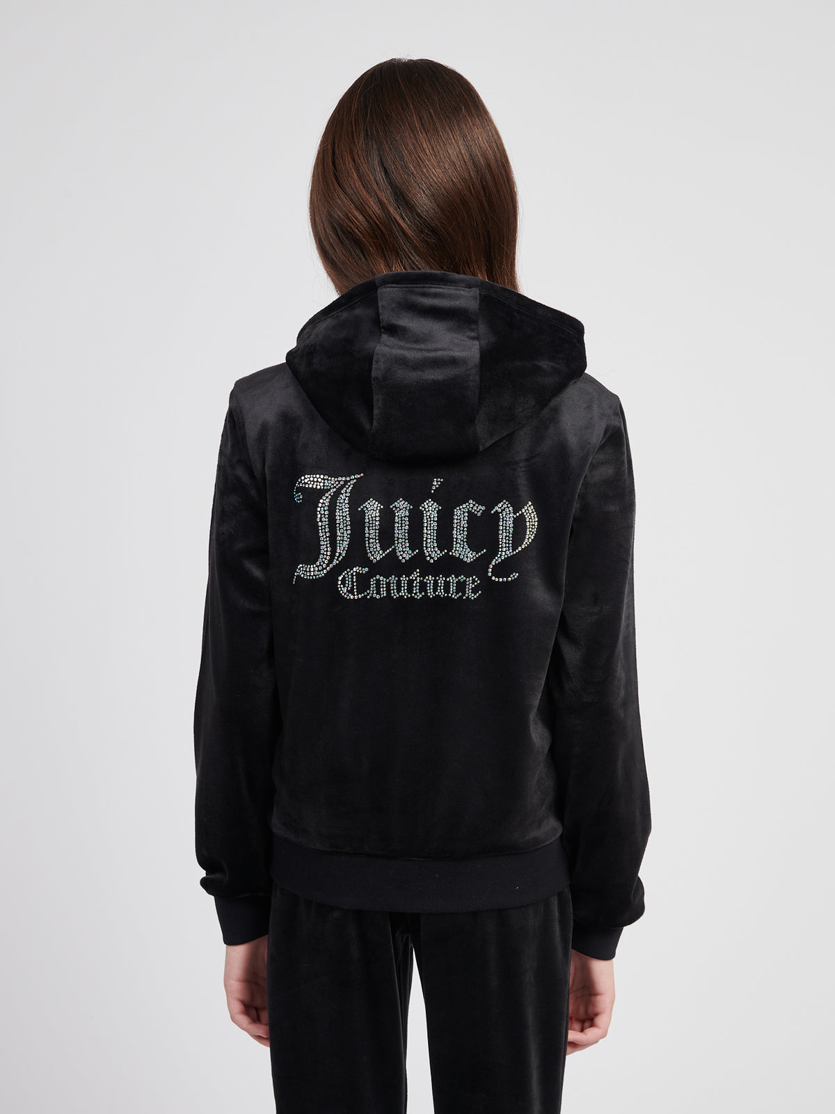 Black Diamonte Zip Thru Velour Hoodie