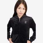 Black Diamonte Zip Thru Velour Hoodie
