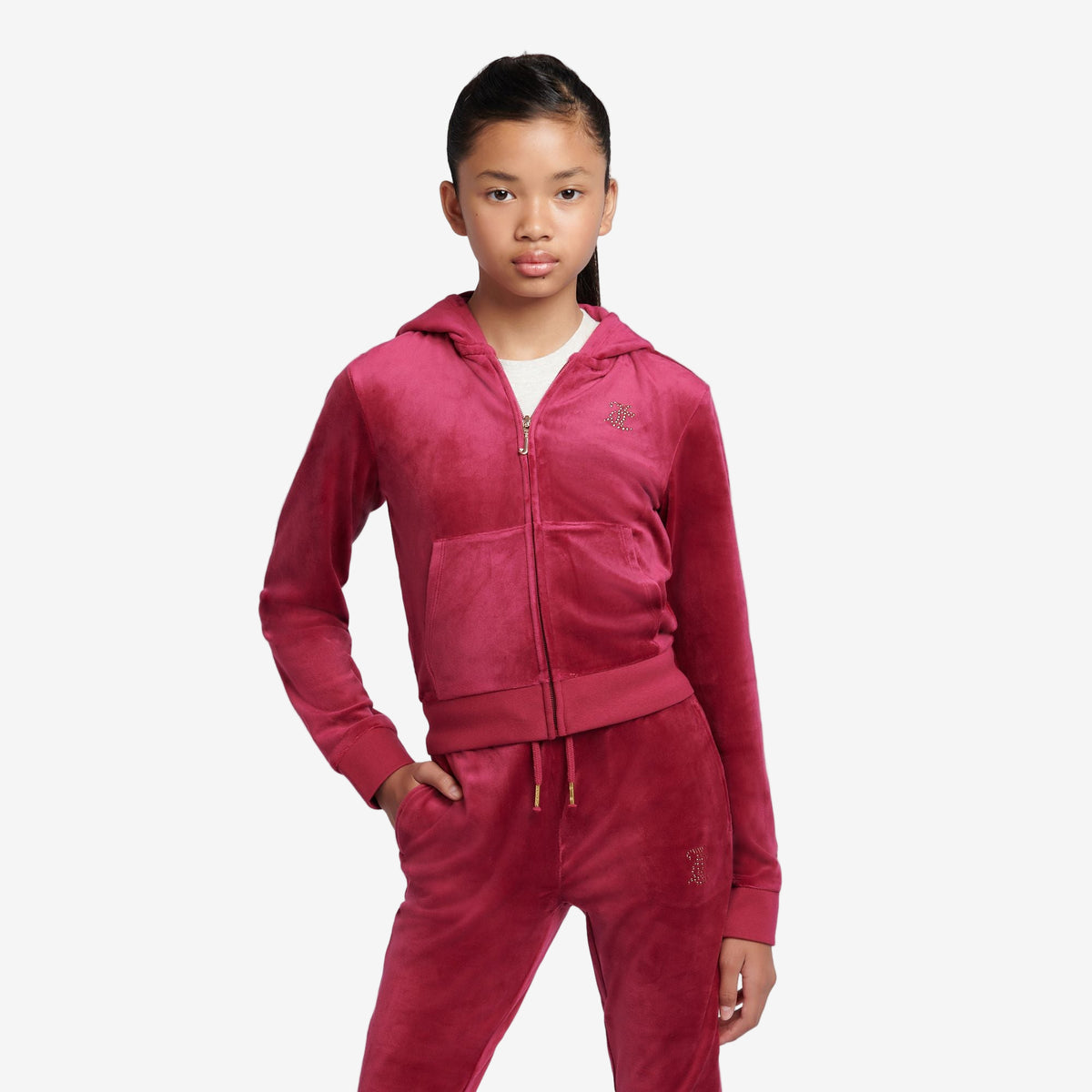 Juicy Couture Diamonte Zip Through Hoodie- Red Plum | Casa Childrenswear