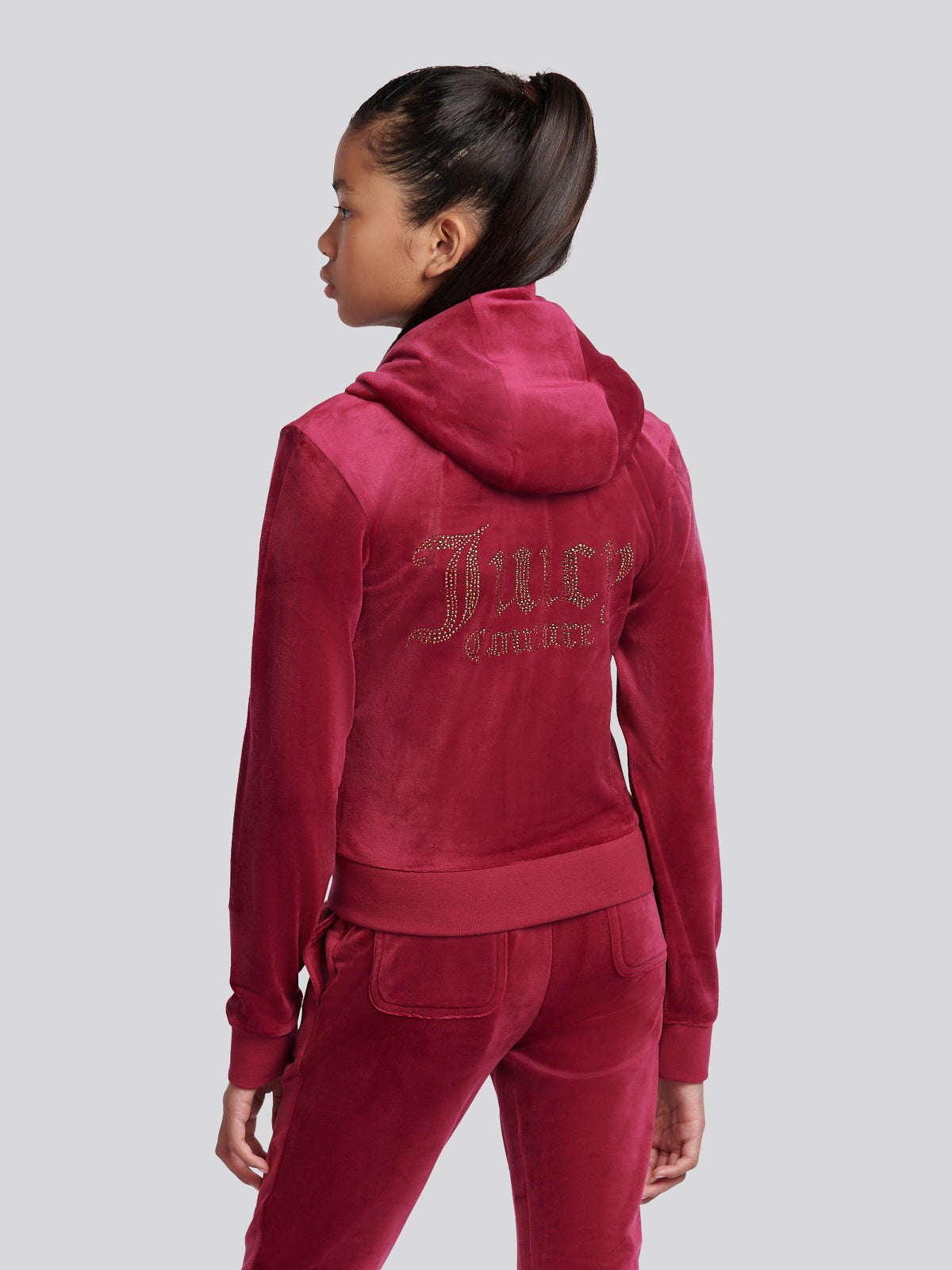 Juicy Couture Diamonte Zip Through Hoodie- Red Plum | Casa Childrenswear