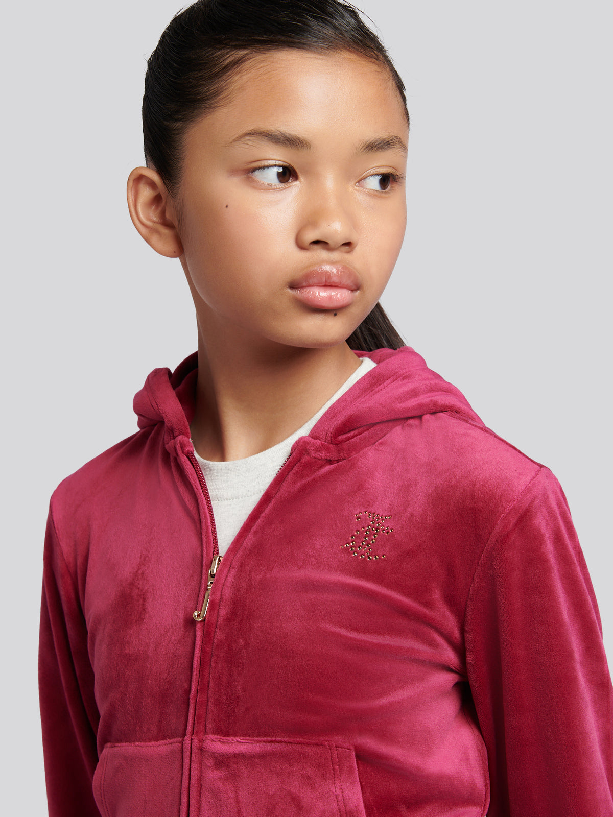 Juicy Couture Diamonte Zip Through Hoodie- Red Plum | Casa Childrenswear