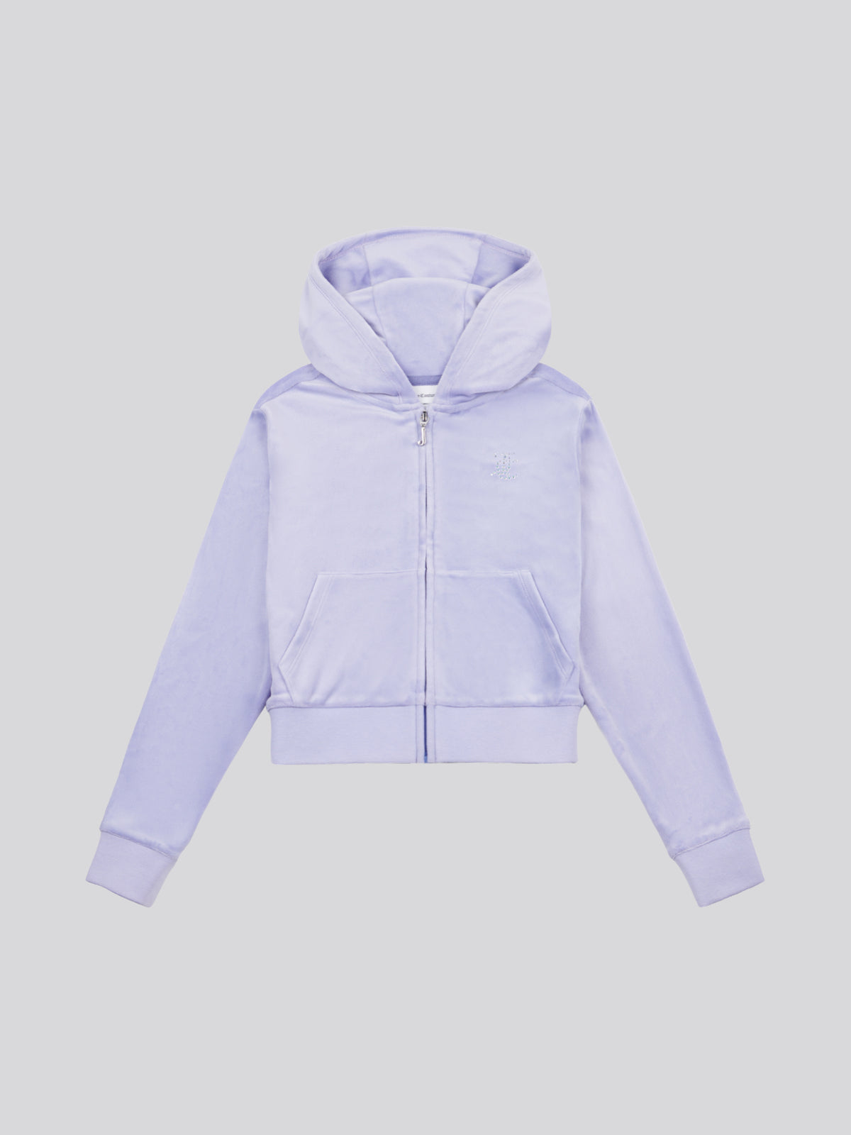 Lilac Diamonte Zip Thru Velour Hoodie