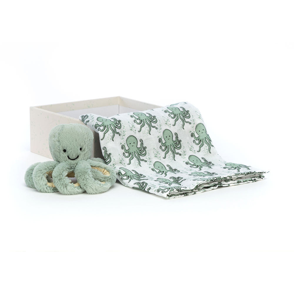 Jellycat Odell Octopus Gift Set Green - front view