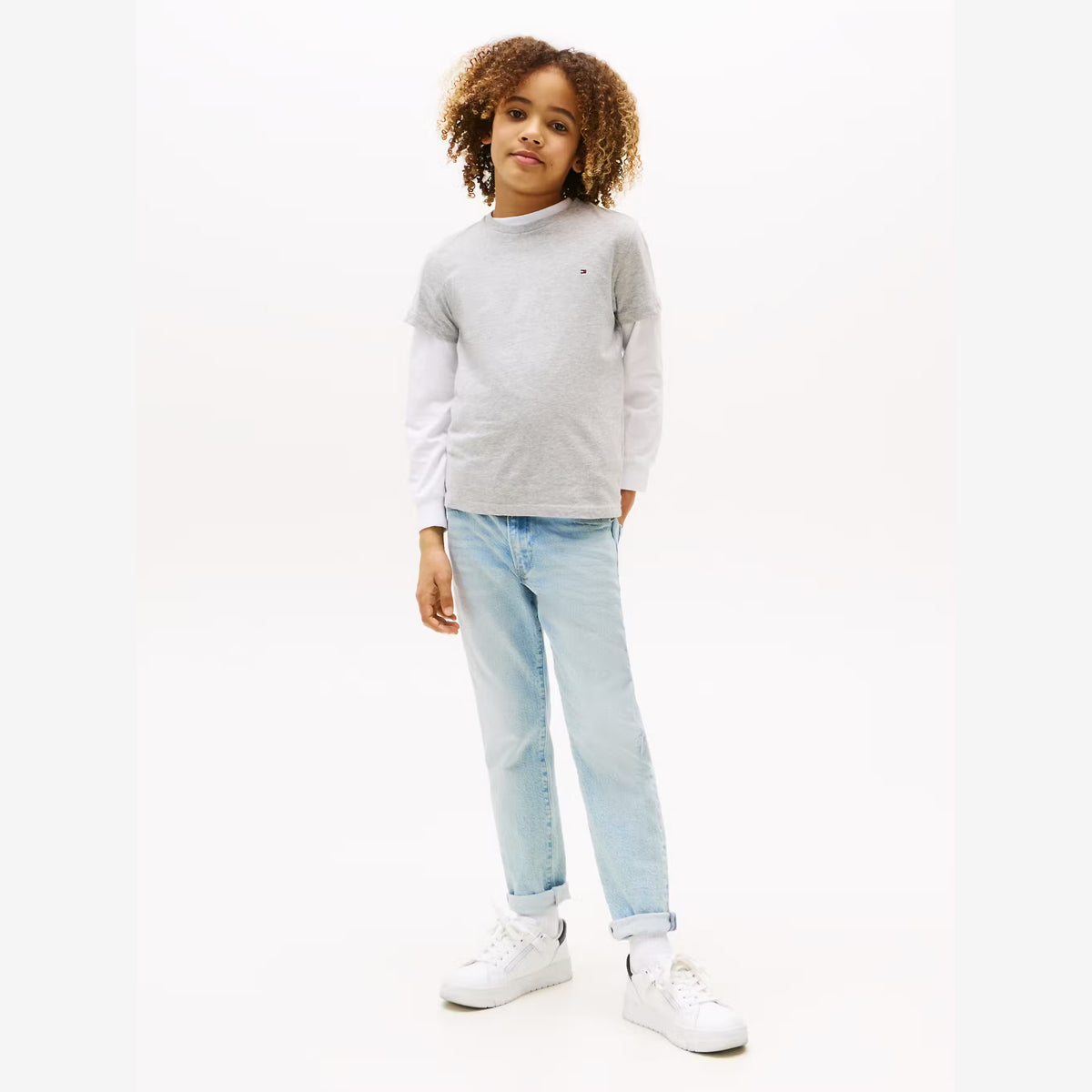 Tommy Hilfiger Boys Grey Cotton Flag Logo T-Shirt | Casa Childrenswear