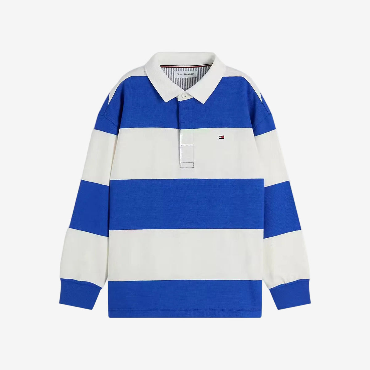 Boys Blue & White Long Sleeve Polo