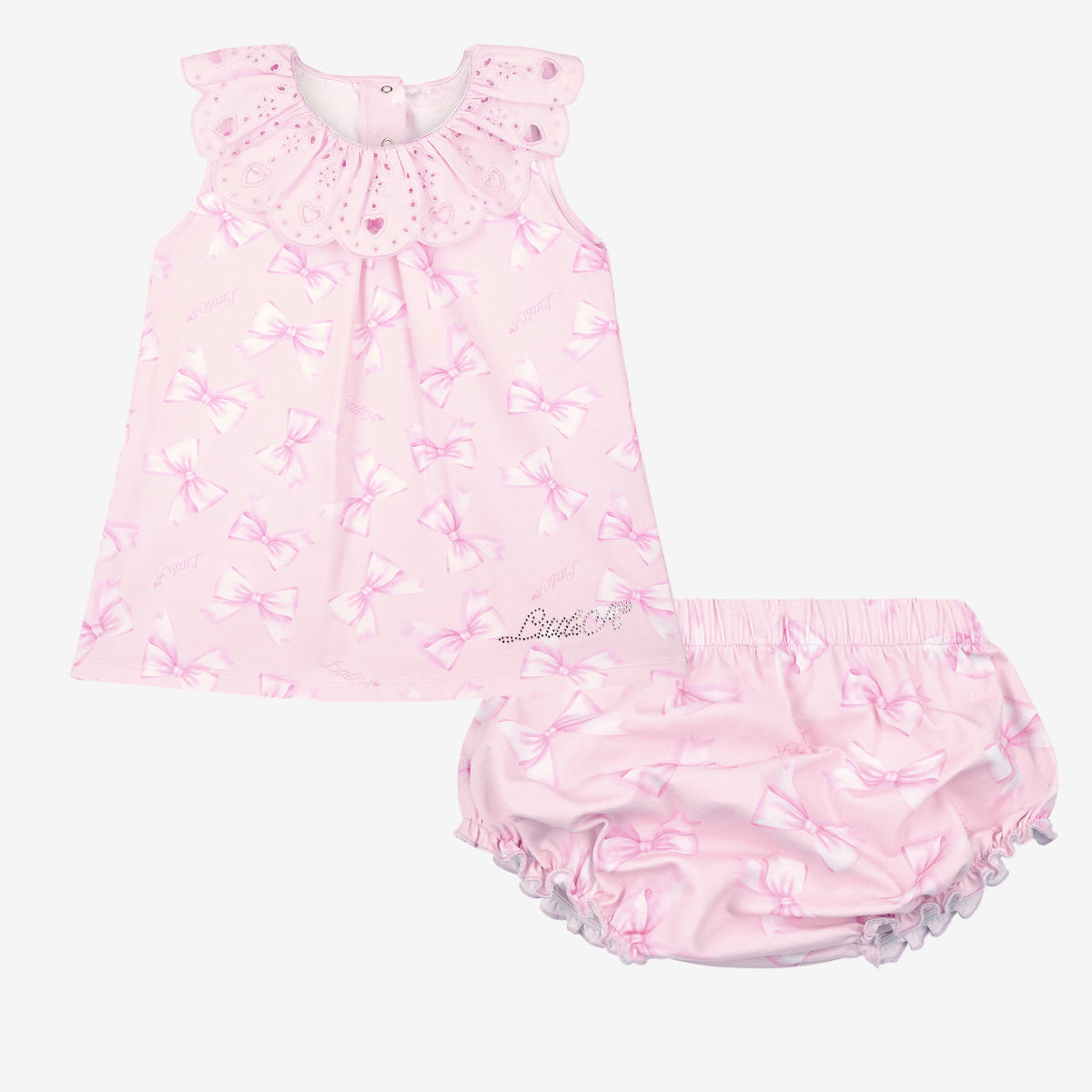 A Dee Opal Bow Print Pink Cotton Dress | Casa Childrenswear