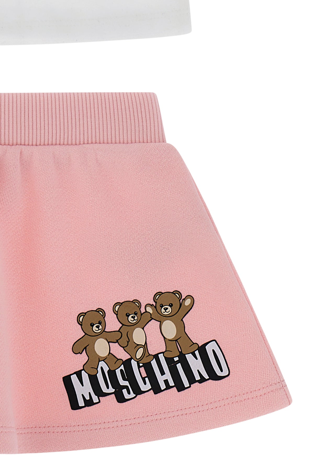 Moschino Baby Girls White & Pink Printed Cotton Skirt Set | Casa Childrenswear