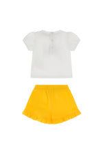 Moschino Baby Girls White & Yellow Cotton Short Set | Casa Childrenswear