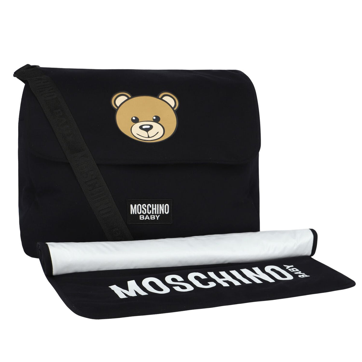 Moschino Baby Black Teddy Logo Changing Bag | Casa Childrenswear
