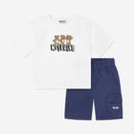 Moschino Boys 3 Bear White & Navy Cotton Short Set | Casa Childrenswear