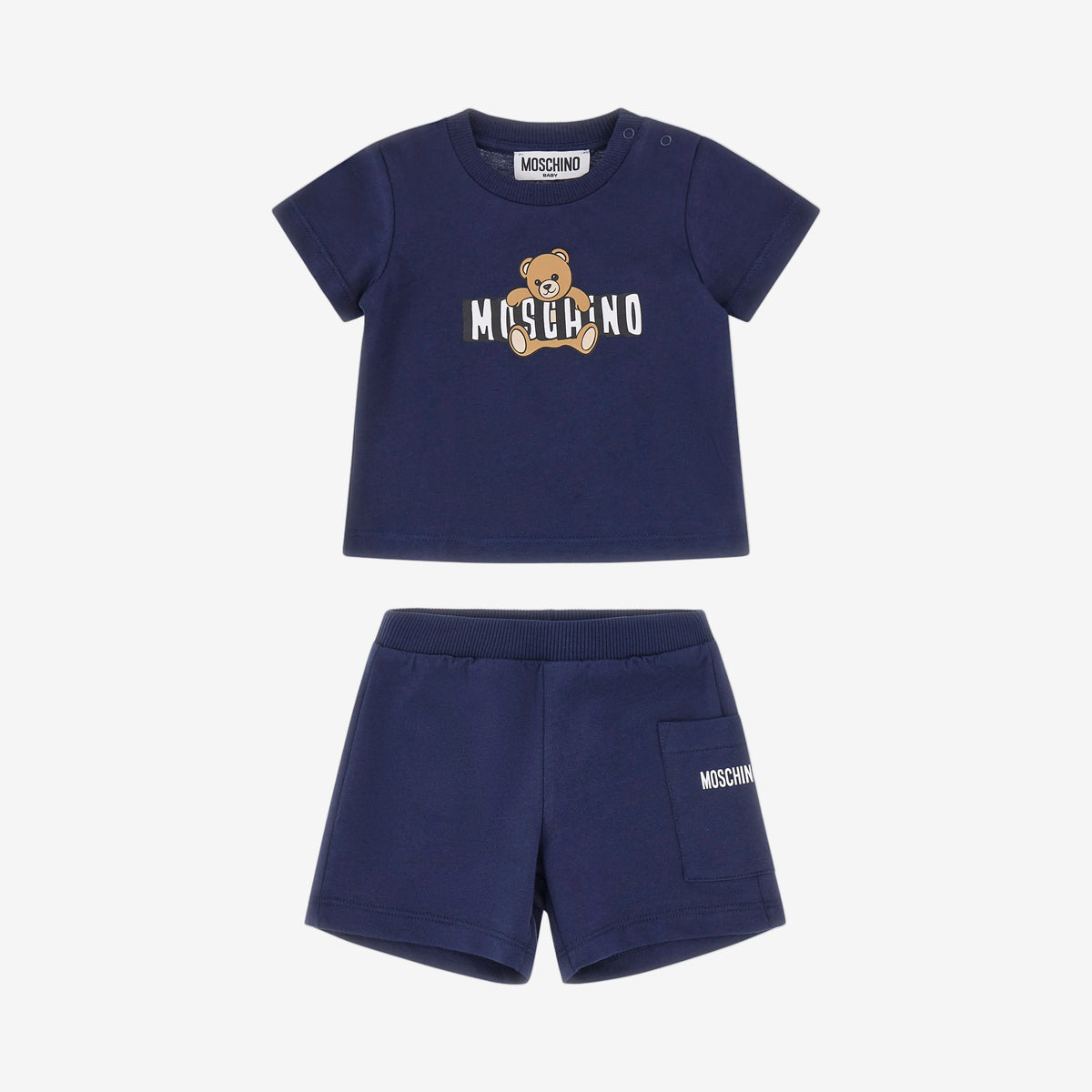 Moschino Baby Boys Navy Cotton T-Shirt and Short Set | Casa Childrenswear