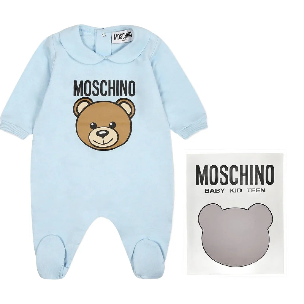 Moschino Baby Blue Teddy Logo Babygrow | Casa Childrenswear