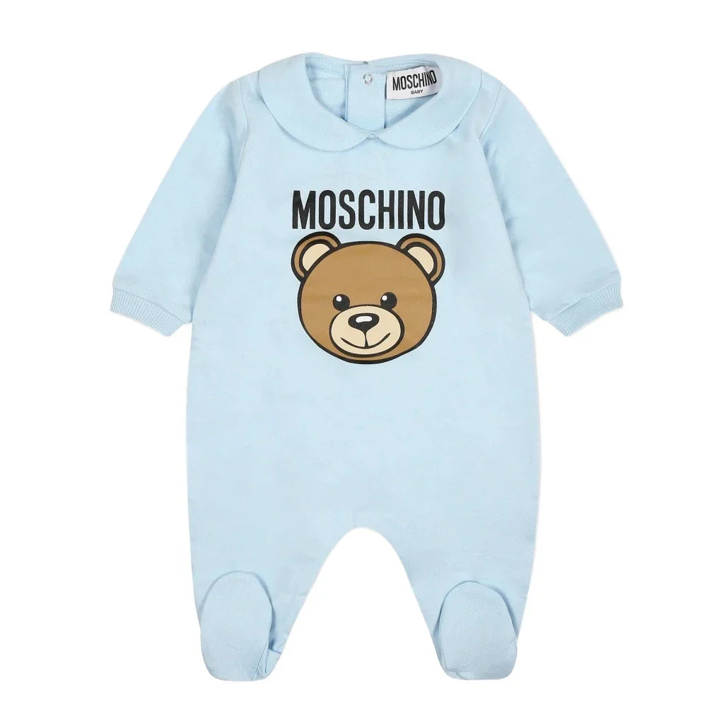 Moschino Baby Blue Teddy Logo Babygrow | Casa Childrenswear