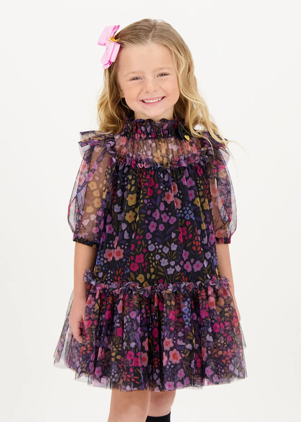 Angels Face Myrtle Millifiori Tulle Dress Black | Casa Childrenswear