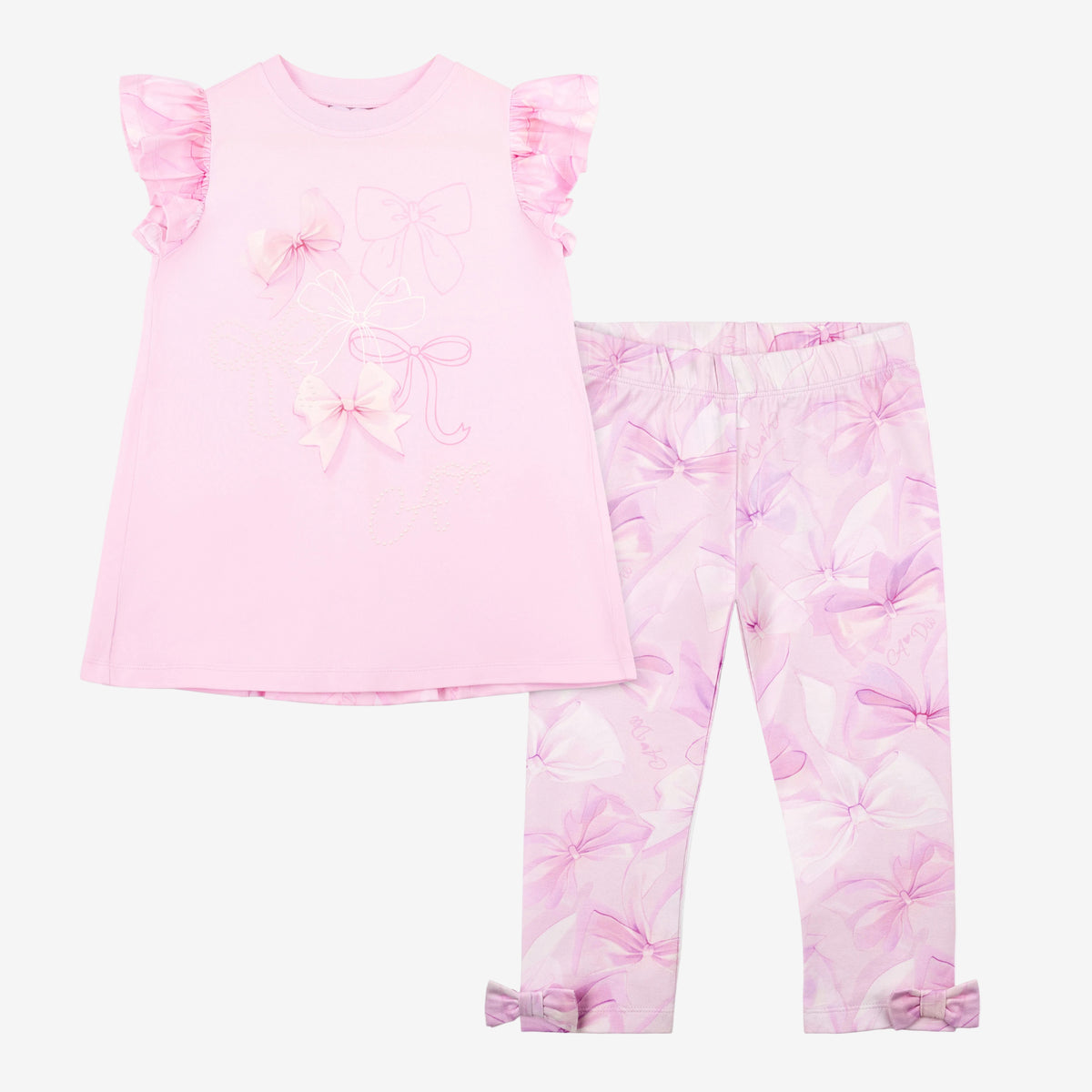 A Dee Ria Bow Print Legging Set with Bow | Casa Childrenswear