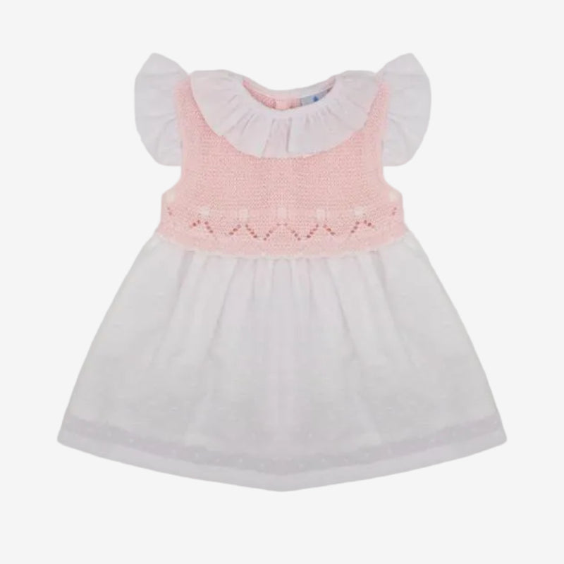 Sardon Baby Girls White and Pink Knit Dress | Casa Childrenswear
