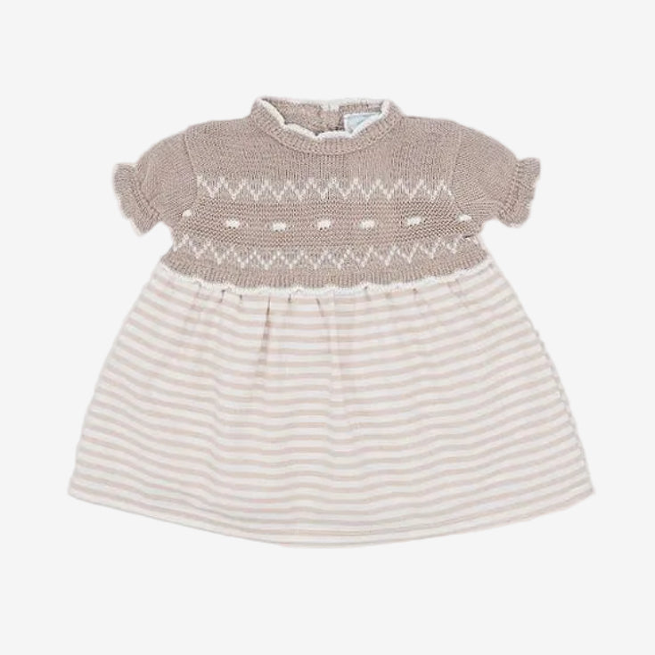 Sardon Baby Girls Beige Striped Knit Dress | Casa Childrenswear