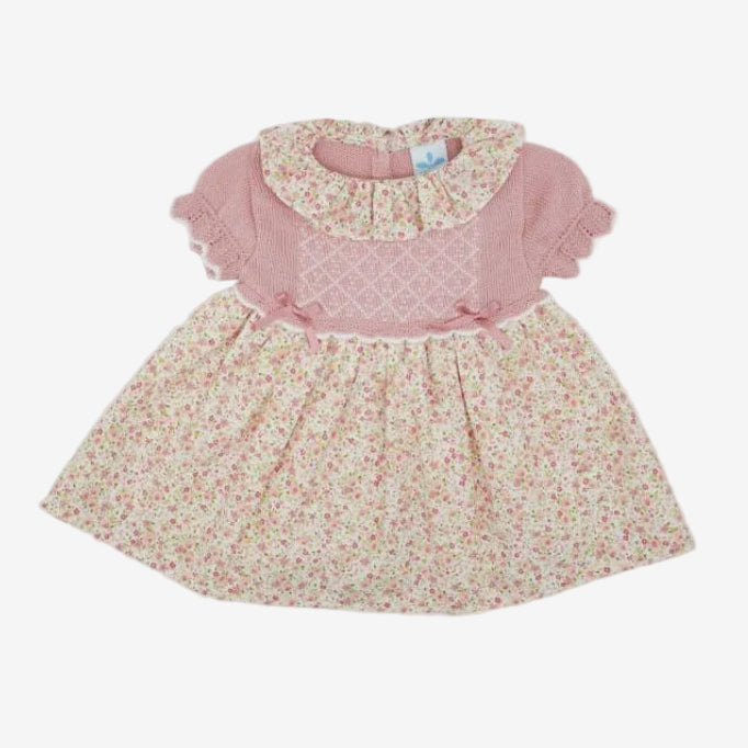 Sardon Baby Girls Dusk Pink Flower Knitted Dress | Casa Childrenswear