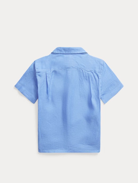 Linen Shirt Bowling Collar Blue