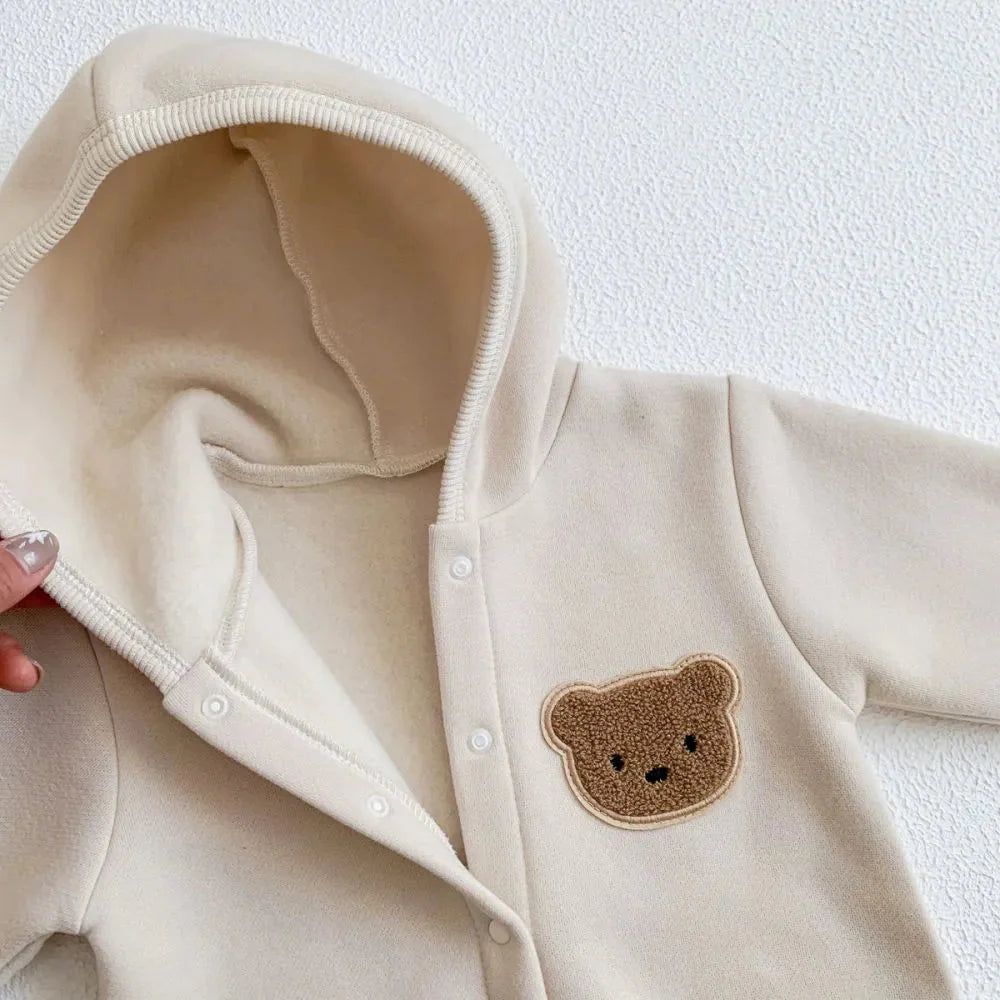 Cozy Crew Club Ultimate Bear Knitted Cream Hooded Playsuit | Casa Childrenswear